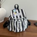 Zaino con fiocco nero e bianco borsa da scuola casual grazioso zaino giornaliero donna - Con Ciondolo / Nero