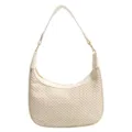 Bolso de hombro de paja beige para mujer verano playa informal ribete de PU en medialuna. - Blanco Roto