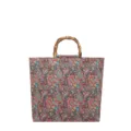 Bolso tote elegante con estampado paisley de estilo chino con asa de bambú, versátil. - Multicolor