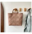 Bolso tote retro con estampado paisley y asas de bambú, elegante bolso de hombro grande para mujer. - Marrón