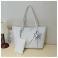 Weißer Shopper Beutel mit Sternenmuster, kleiner Tasche und Sternanhänger für Damen. - Mit Anhänger / Gebrochenes Weiß