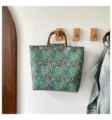 Nuevo bolso tote chic con estampado paisley y asas de bambu gran bolso elegante diario - Verde