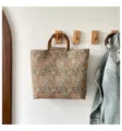 Nuevo bolso tote retro con estampado paisley y asa de bambú, elegante bolso de hombro para mujer. - Caqui