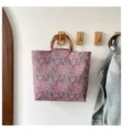 Nouveau sac cabas rétro cachemire style chinois, poignée bambou élégante et décontractée. - Violet