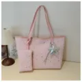 Rosa Sternprint Shopper Tasche große Kapazität Damen Frühling Sommer Mode Umhängetasche - Mit Anhänger / Rosa