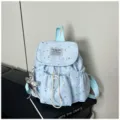 Hellblauer Mini-Rucksack mit silbernem Sternen-Druck, süße lässige Schultasche für Mädchen - Ohne Anhänger / Blau