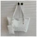 Weißer Sternenprint Shopper mit Etui, lässige PU Leder Umhängetasche für Damen im Alltag. - Ohne Anhänger / Gebrochenes Weiß