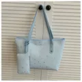 Hellblaue Sternen-Print Shopper Tasche mit kleinen Beutel, modische Freizeittasche für Damen. - Ohne Anhänger / Blau