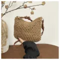 Brown crochet crossbody bag for women, handmade hollow knit mini shoulder purse for summer use. - No Pendant / Khaki