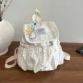 Zaino in tela con stampa a fiocco stile giapponese borsa da scuola casual da donna - Con Ciondolo / Khaki chiaro
