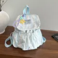 Zaino a righe azzuro con stampa fiocco borsa casual elegante zainetto scolastico donna - Con Ciondolo / Blu