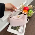 Pink mini shoulder bag for women, stylish bucket handbag with turn-lock closure daily use. - Pink