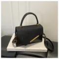 Black glitter handbag women stylish shoulder crossbody bag elegant evening purse with gold accent - Black
