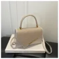 Stylish women sequin flap shoulder bag, elegant white top handle messenger crossbody bag. - Gold