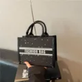 Black star pattern canvas tote bag with top handles, fashion casual handbag for women. - No Pendant / Black
