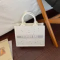 Canvas tote bag for women stylish star pattern handbag casual daily shopper handbag white - No Pendant / White