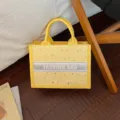 Yellow canvas tote bag with star pattern and fashion stripe handle handbag for women summer - No Pendant / Yellow