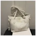Schicke cremefarbene Leinwand Eimer Tasche mit doppelten Riemen und stilvollem Muster Alltag. - Ohne Anhänger / Gebrochenes Weiß