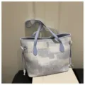 Hellblaue und weiße geometrische Handtasche Eimer Tasche stilvoll lässige Damentasche - Ohne Anhänger / Blau