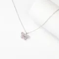 Joli collier papillon argenté avec pendentif zircone rose, chaîne minimaliste élégante. - Argent Strass Rose