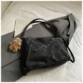 Stylish vintage black tote shoulder bag with contrast stitching, large capacity daily casual crossbody bag. - Style With Charm / Black
