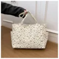 Kord Shopper Tasche mit Schleifen Muster, grosse Freizeit Umhängetasche für Damen. - Schleife Cremeweiß