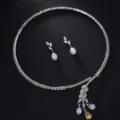 Exquisites Strass Blatt Halskette und Perlen Ohrringe Set für elegante Abendkleider Party. - Halskette Und Ohrringe Set / Gold