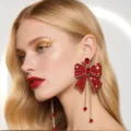 Boucles d'oreilles noeud papillon strass rouge pour femmes bijoux de fete elegants. - Gland de Nœud / Or