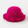 Close-up detail of the bright pink handmade crochet hollow hat showing fine knit texture. - L (58-60cm) / Rose Red