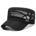 Cappello piatto estivo da uomo in rete traspirante protezione solare cappello nero con logo - Regolabile / Nero