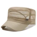 Cappello piatto estivo traspirante in rete da uomo kaki casual protezione solare militare - Regolabile / Kaki