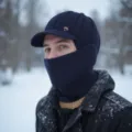 Hombre invierno caliente gorro de punto con orejeras pasamontañas mascarilla facial - Azul Marino