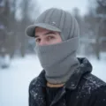 Gorro de punto balaclava cálido de invierno para hombre con orejeras y mascarilla, gris antiviento. - Gris