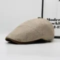 Classic women plaid newsboy cap autumn vintage flat cap casual stylish duckbill hat - M (56-58cm) / Khaki