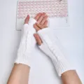 White cable knit fingerless gloves short arm warmers winter thermal knitwear for women - One Size / White