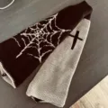 Calentadores de punto y2k estilo oscuro cruz telaraña patrón calcetines slouch marrón beige variante - Café