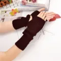 Knitted fingerless arm sleeves long arm warmers comfortable stylish accessory. - One Size / Coffee