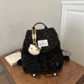 Black corduroy backpack with cute cat pendant, stylish casual daypack for women. - With Pendant / Black
