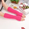Neon pink knit arm warmers long fingerless sleeves for women spring outdoor sun protection. - One Size / Rose Red