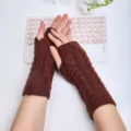 Winter brown knitted fingerless gloves warm arm warmers for women and men soft cable knit. - One Size / Coffee