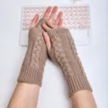 Knitted fingerless gloves winter warm wrist arm warmer cable knit gloves for women men - One Size / Khaki