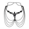 Black rhinestone fringe face mask headpiece sexy party festival hair jewelry accessory - Gun Black