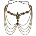 Exquisite black rhinestone face chain headpiece for party glamorous crystal mask hair accessory - Gold