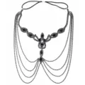 Black rhinestone head chain masquerade party face jewelry crystal tassel forehead headband - Silver