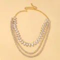 Chaine de clavette en strass multicouche, collier ras du cou en cristal dore elegant pour femme - Or