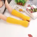 Fluorescent yellow knit arm warmers, ribbed long fingerless sleeves, spring fashion UV protection sun sleeves. - One Size / Yellow
