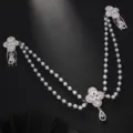 Bridal pearl hair chain vintage rhinestone water drop pendant wedding headpiece accessory - Minimalist Style / Silver