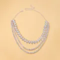 Magnifique collier multicouche en strass chaîne de clavicule en cristal pour soirée. - Argent