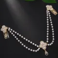 Pearl multi-layer hair chain vintage rhinestone waterdrop pendant elegant bridal headpiece. - Minimalist Style / Gold
