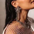 Glitzernde Strass Stern Quaste Ohrringe, hängende Kristall Ohrringe für Damen Party. - Ohrringe / Gold